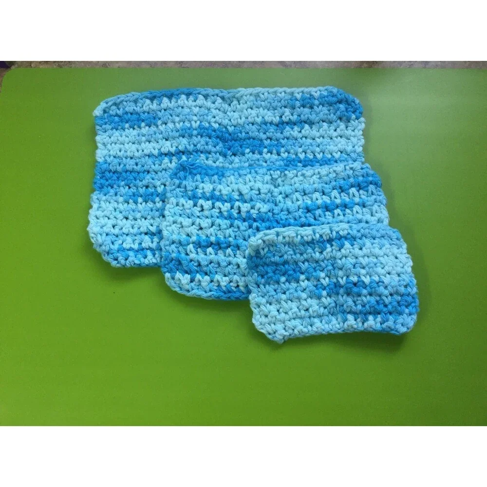 Dish/Wash Cloths Set bundle of 3. Crochet New Handmade Eco-friendly Cotton yarn